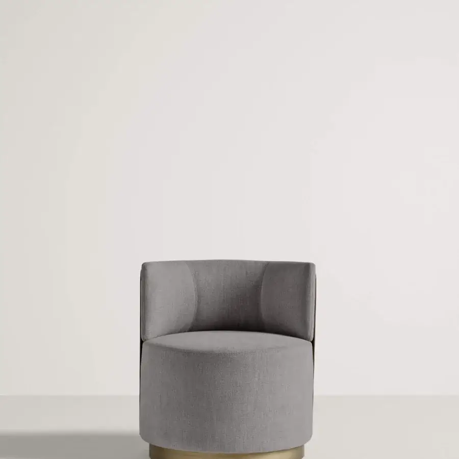 Stylish Frag Clubby lounge chair with sleek gray textile upholstery and striking gold-toned base