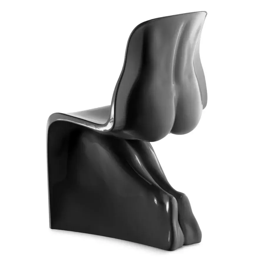 Distinguished Casamania Him & Her chair molded in glossy black rotationally mass-dyed polyethylene with a provocative sculptural form