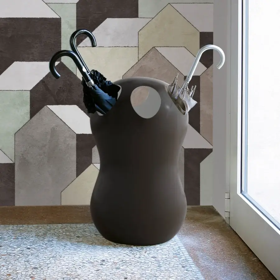 Elegant Casamania Zontik umbrella stand with vase shape crafted in glossy brown mass-dyed polyethylene material
