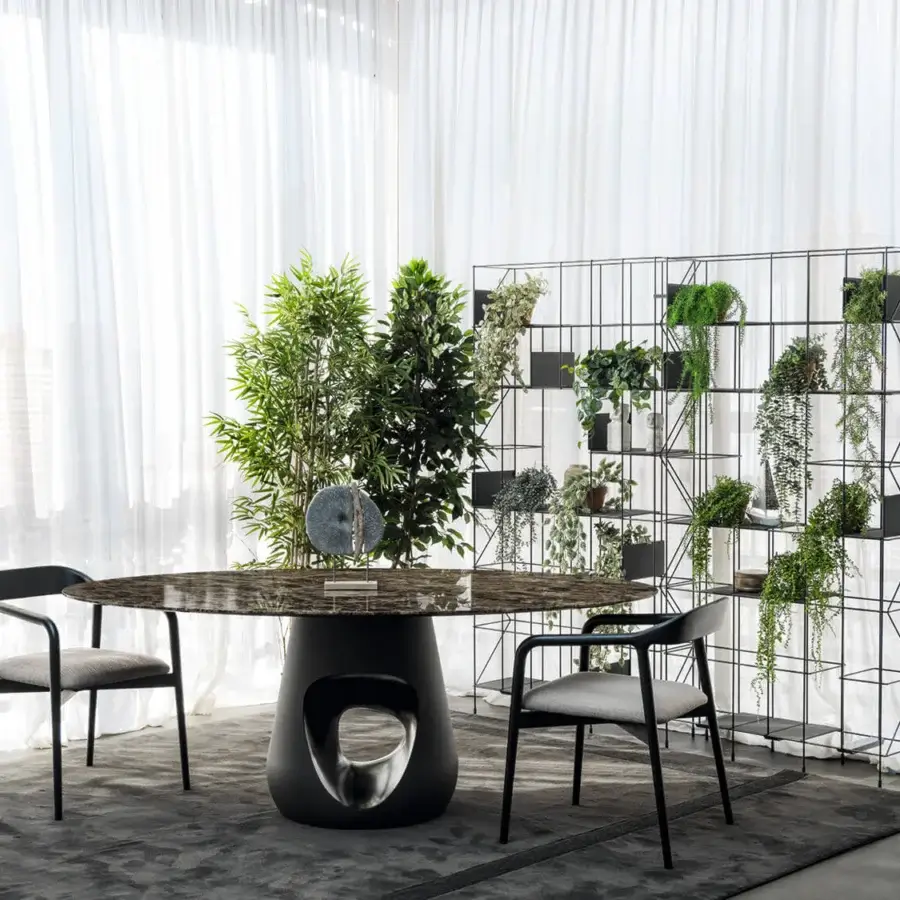Distinguished Horm Velasca armchair crafted in solid ash with a geometric grid and matte black finish