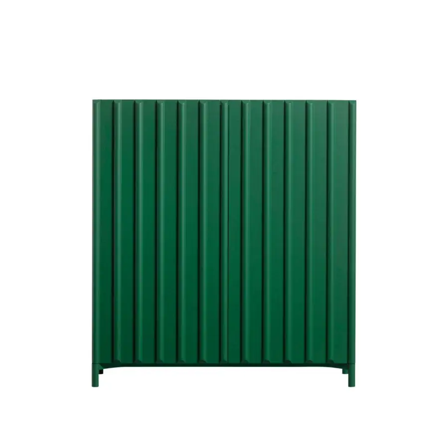 Exceptional Miniforms Containerup bar cabinet crafted in dark green matte lacquer painted wood with discrete legs