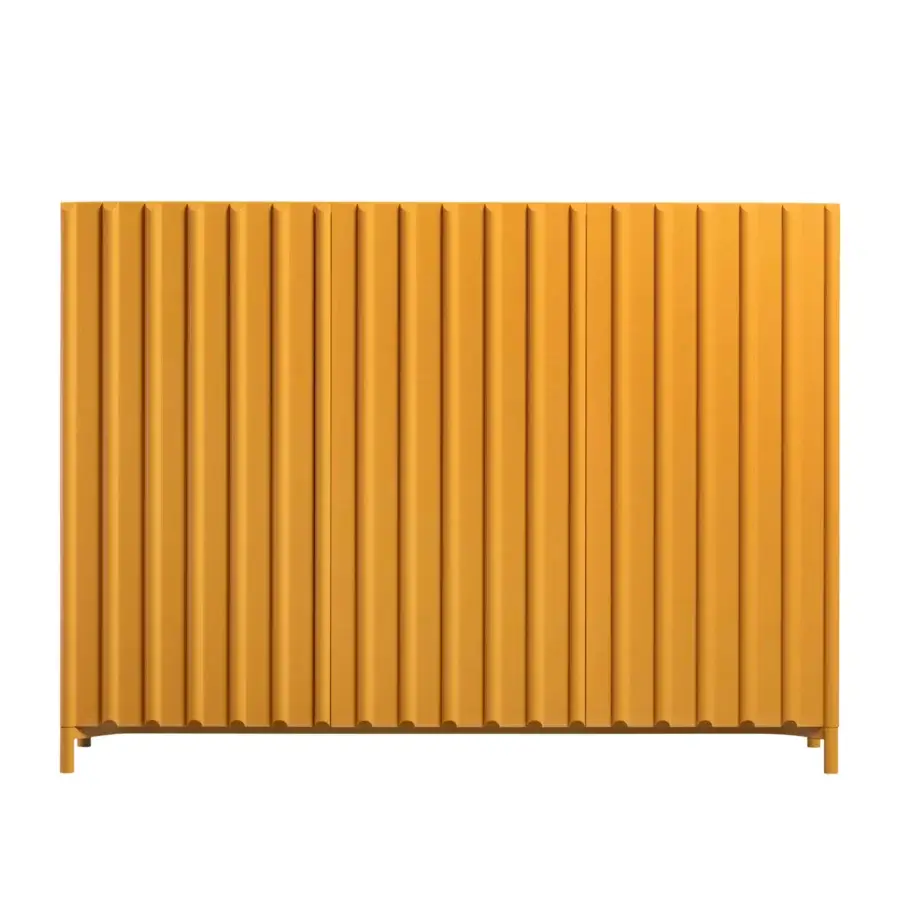 Elegant Miniforms Containerup bar cabinet in matte yellow with fluted detailing crafted in Italy