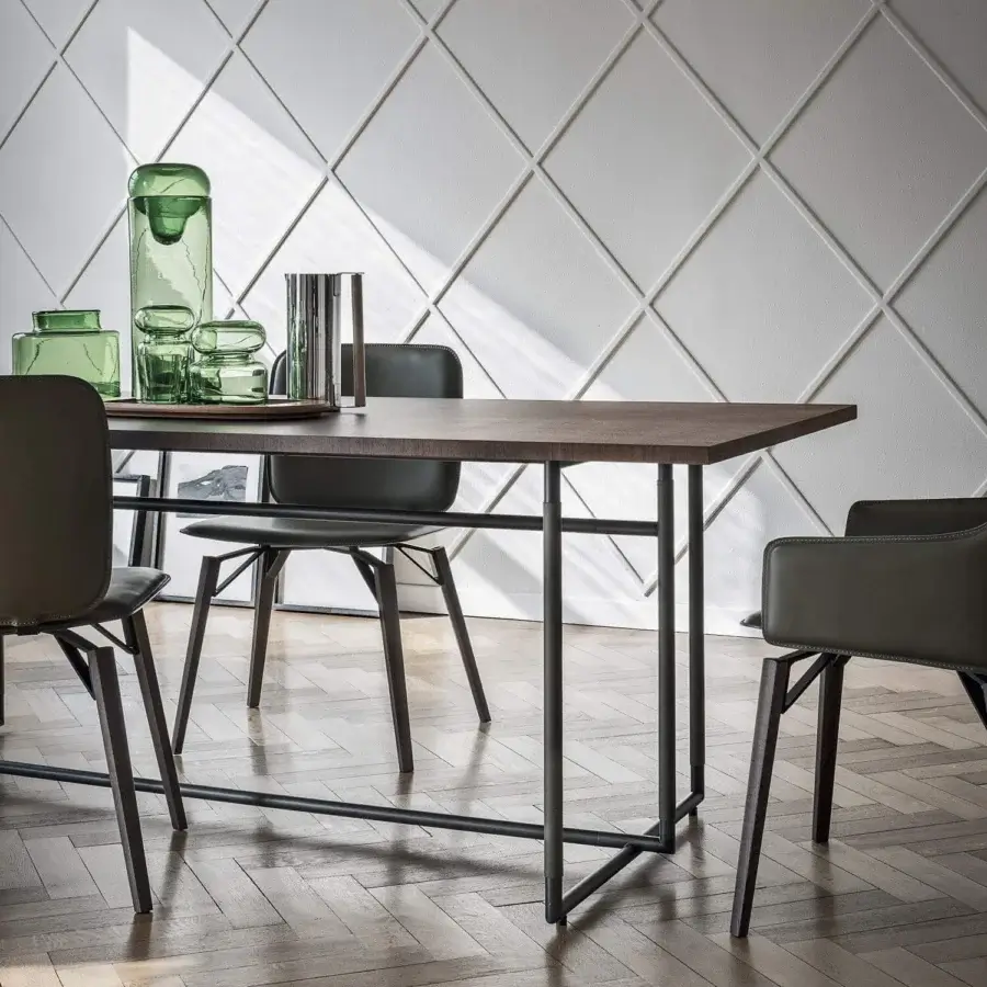 Superior Frag Iki chair with muted green or brown fabric, leather or saddle leather upholstery and matte metal wood legs
