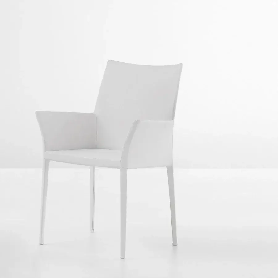 Exceptional Bonaldo Kayla Up armchair crafted in Italy with smooth white fabric, presenting integrated armrests and clean lines