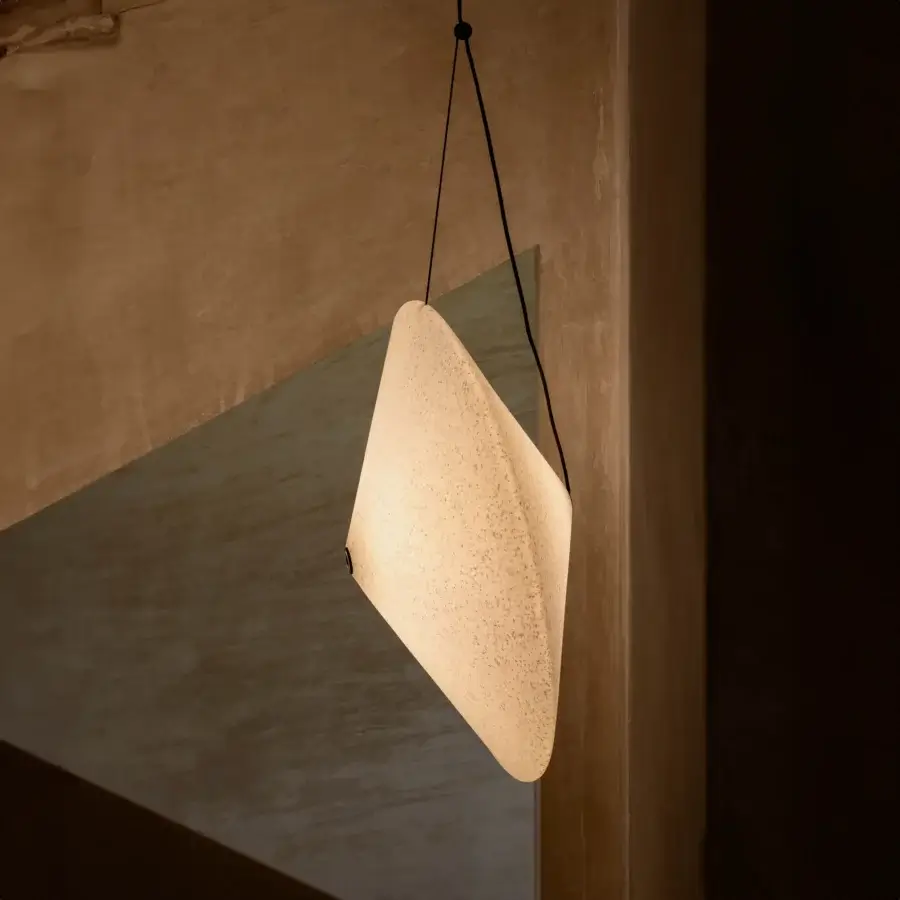 Exceptional Miniforms Rificolona suspension lamp crafted in recycled polyethylene with transparent spray finish