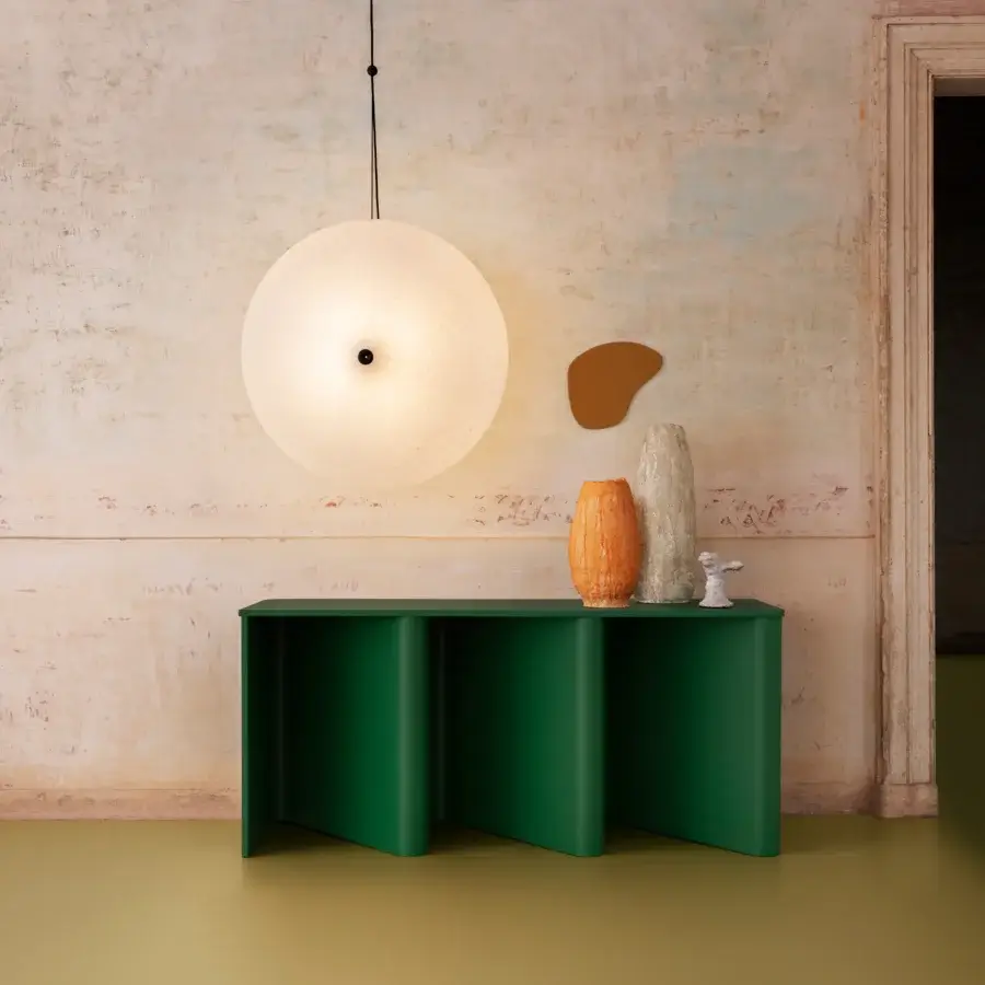 Distinguished Miniforms Rificolona suspension lamp crafted in transparent recycled polyethylene with a slender black cord