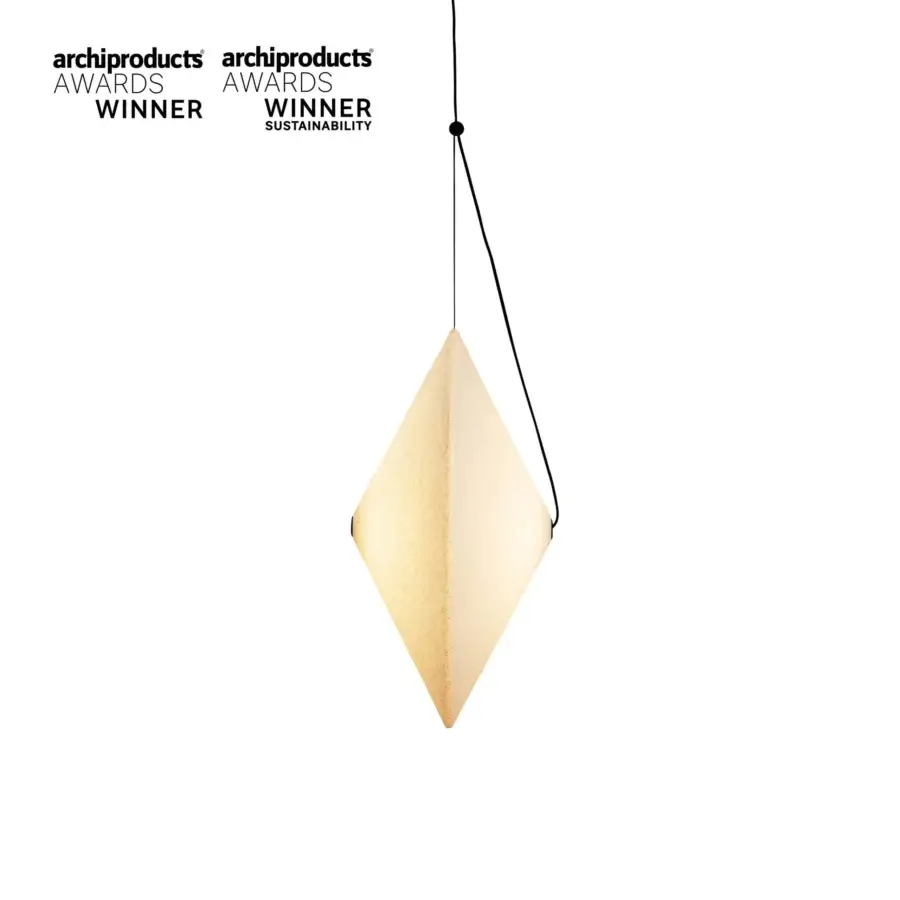 Exceptional Miniforms Rificolona suspension lamp in translucent off-white recycled polyethylene with thin black cable