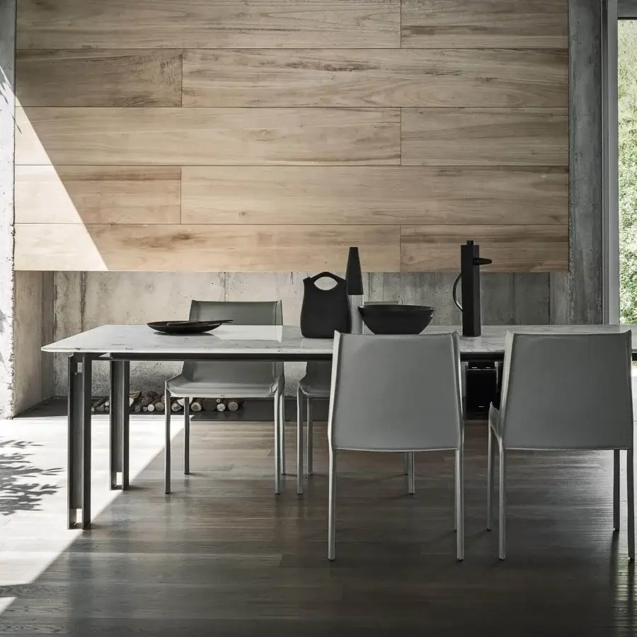Exceptional Frag Nisida chair crafted with a metal frame fully upholstered in gray Saddle Leather with clean lines