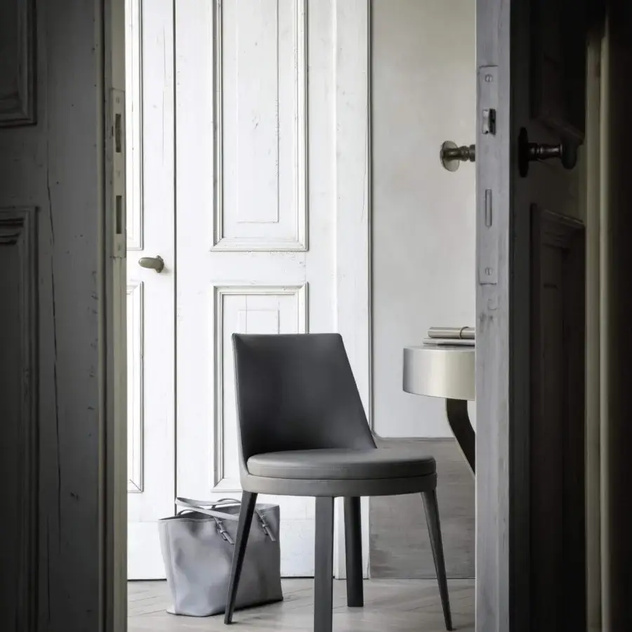 Distinguished Frag Ponza chair crafted in Italy with a matte wood frame and smooth gray synthetic seat