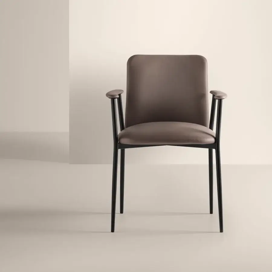 Superior Frag Siloe chair with inviting gray-brown seat and black-painted metal frame crafted in Italy