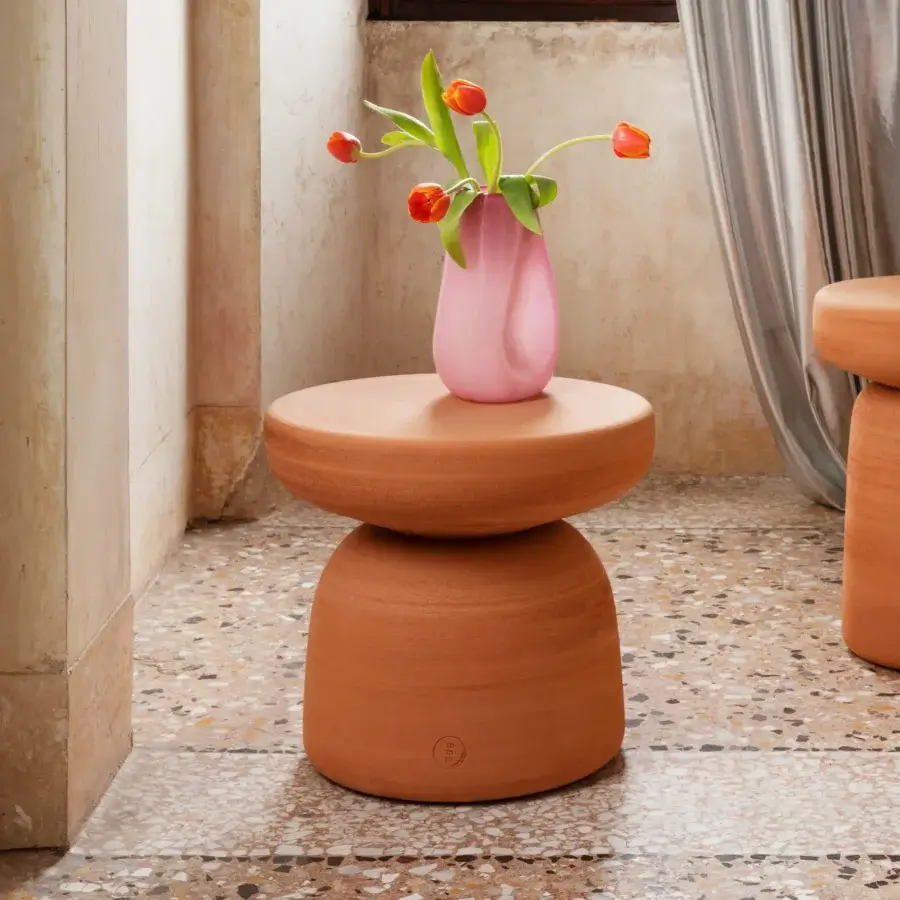 Exceptional Miniforms Tototò coffee table crafted from terracotta with a matte finish and organic rounded geometric shapes