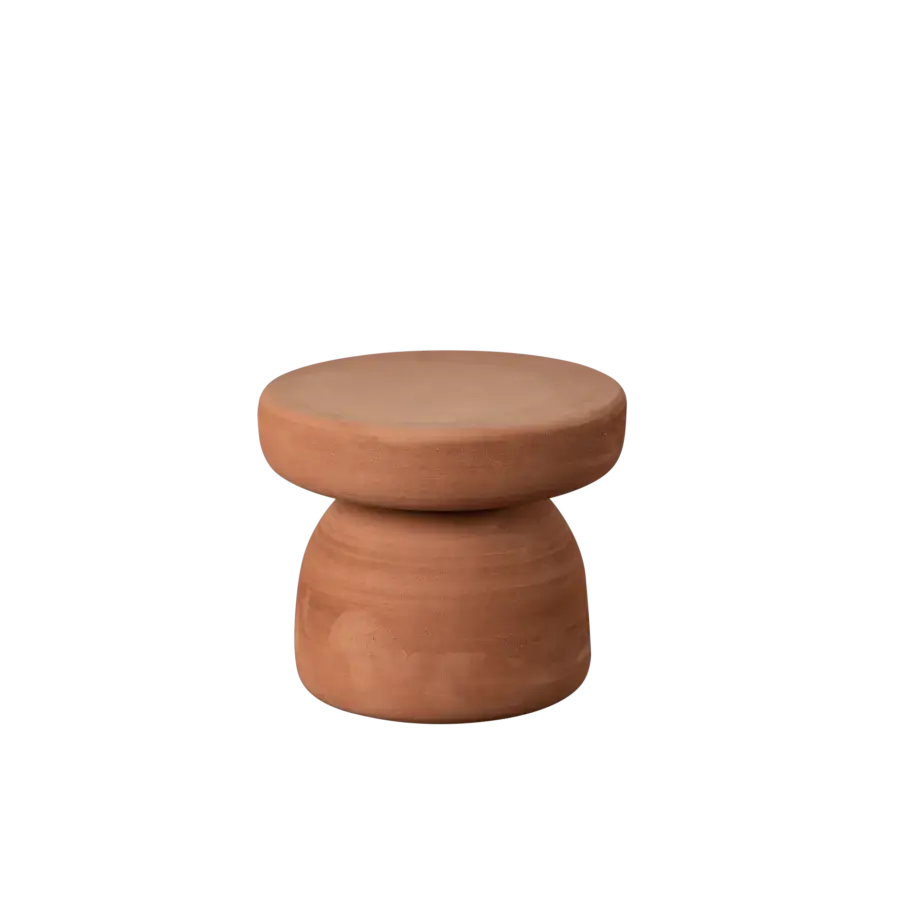 Distinguished Miniforms Tototò coffee table in high-fired terracotta with subtly varied earthy tones and a rounded silhouette