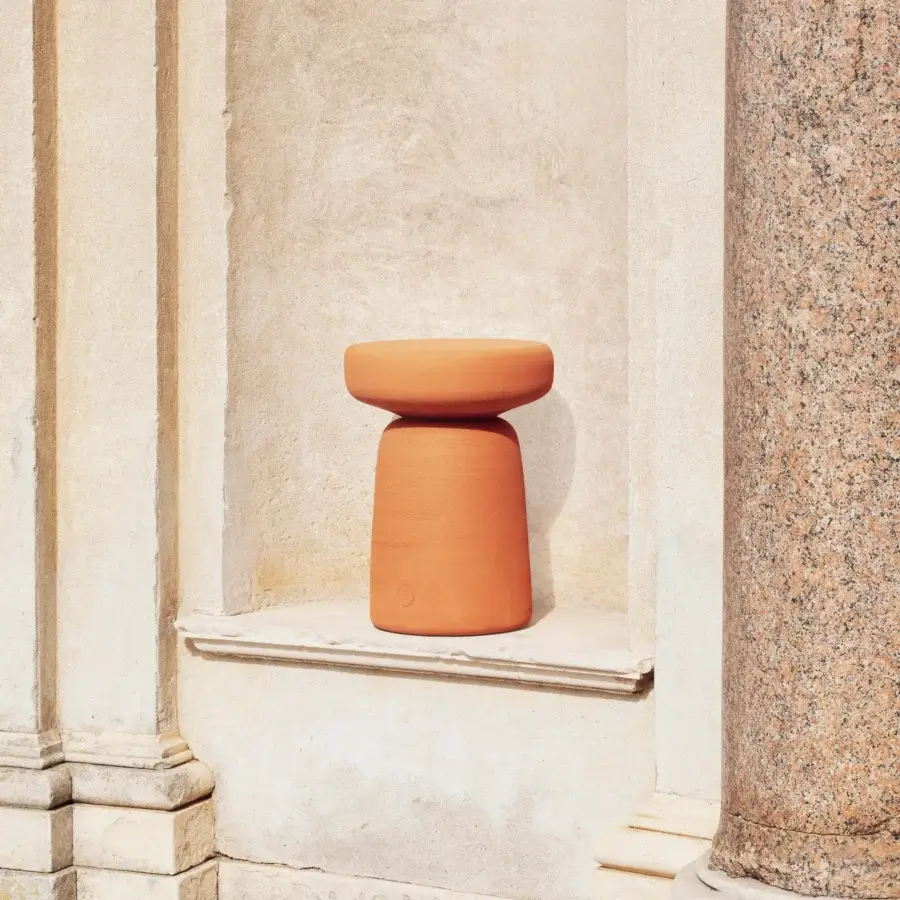 Exceptional Miniforms Tototò side table crafted from terracotta with a matte uniform orange finish