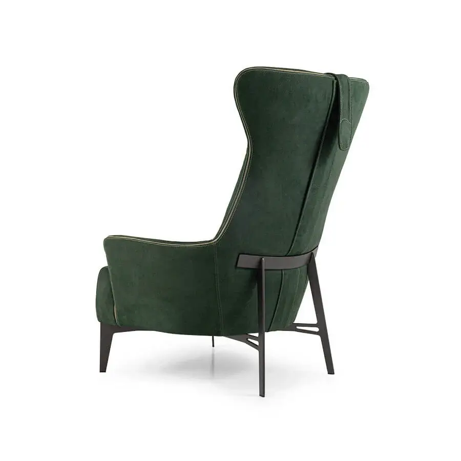 Distinguished Borzalino Mia lounge chair with a curving dark green textile back and powder coated metal base