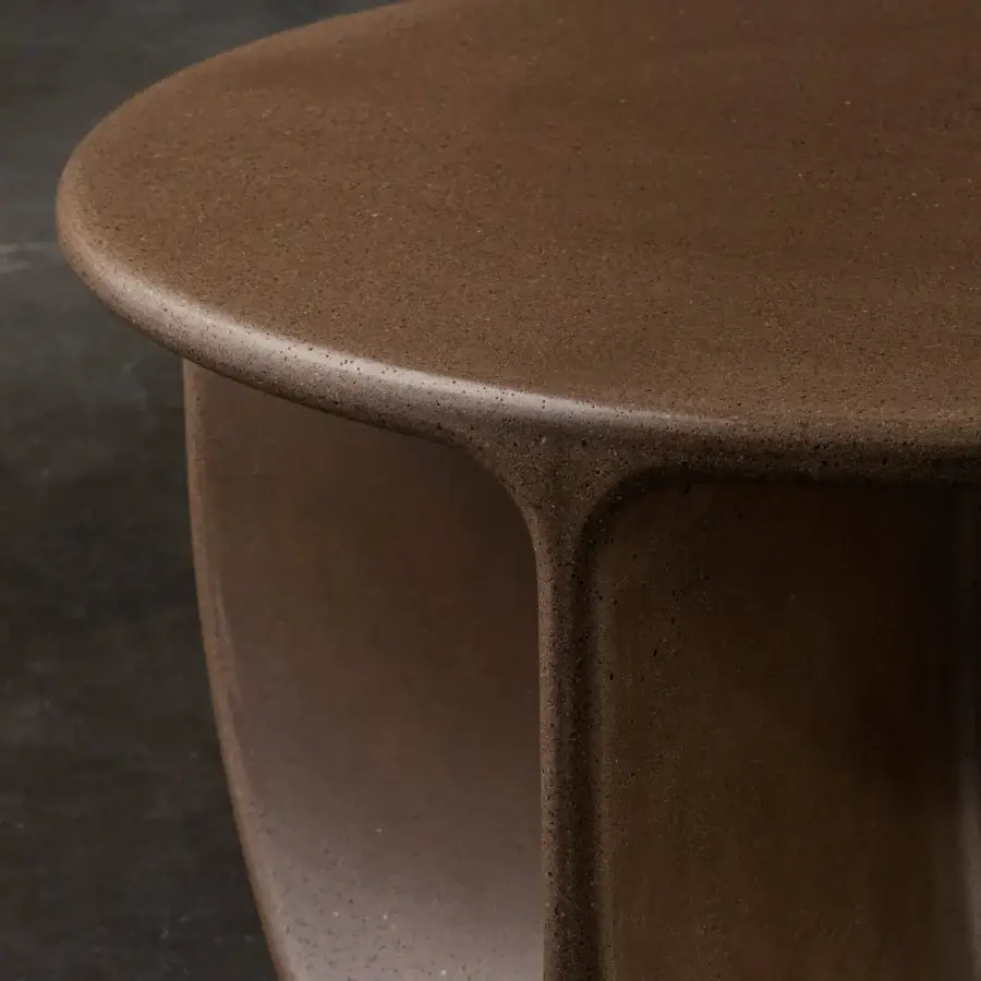 Superior Miniforms Pinto coffee table with fragments of marble and stone beneath a smooth medium brown surface