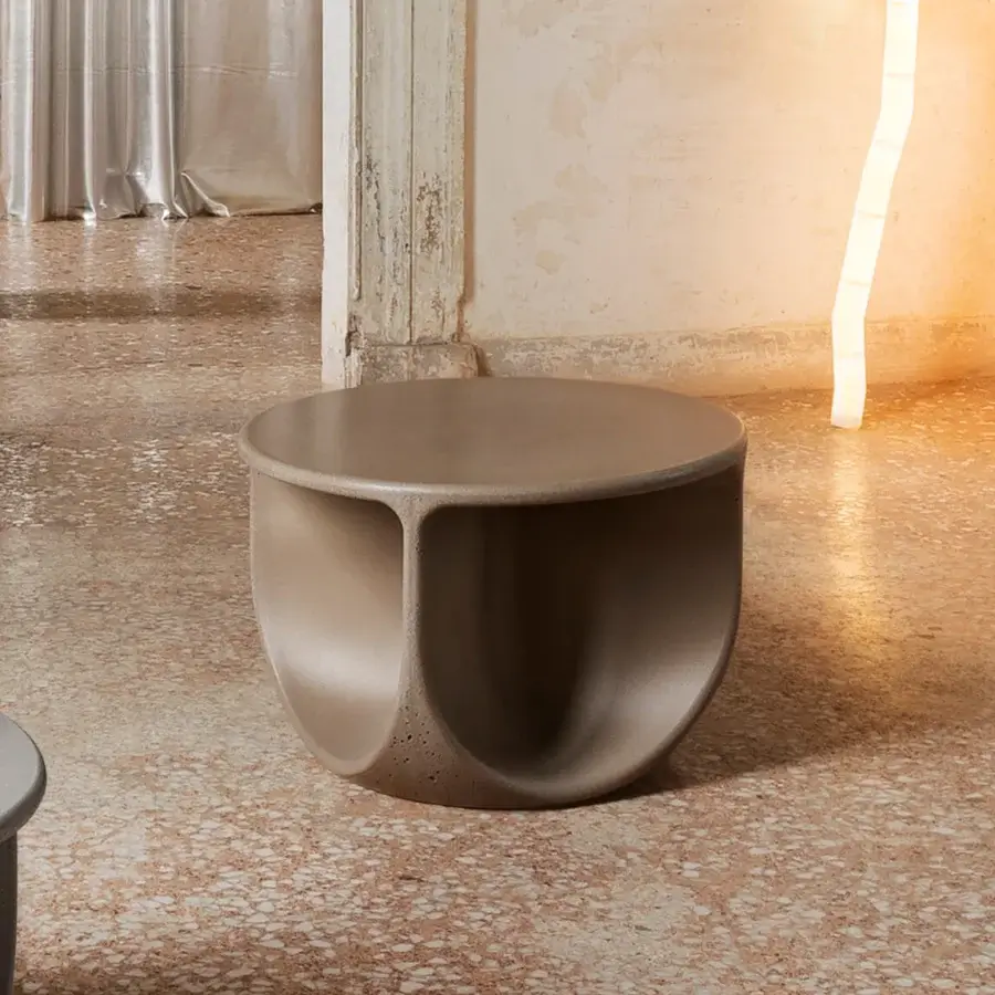 Distinguished Miniforms Pinto coffee table crafted in medium brown with fragments of marble and stone in matte finish