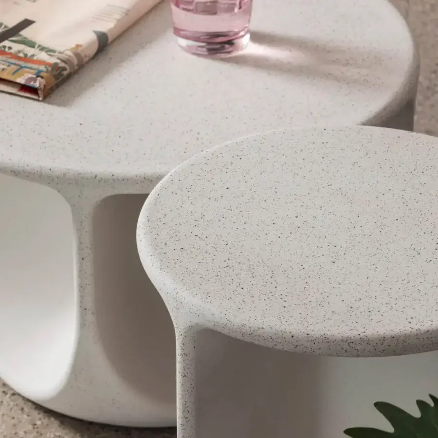 Exceptional Miniforms Pinto side table set in light gray composite material with a textured speckled finish