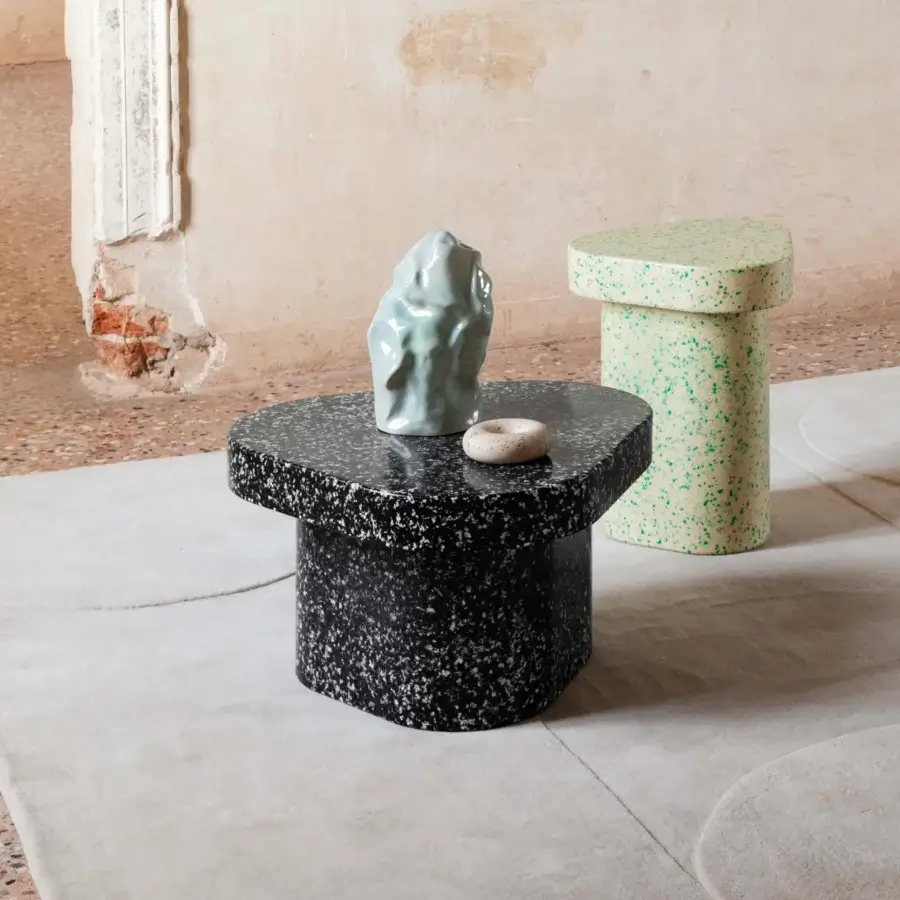 Innovative Miniforms Superpop coffee table built with recycled polyethylene in black speckled matte finish