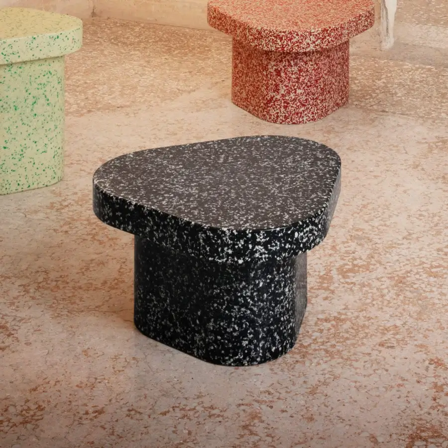Superior Miniforms Superpop coffee table crafted in speckled black recycled polyethylene with an organic silhouette