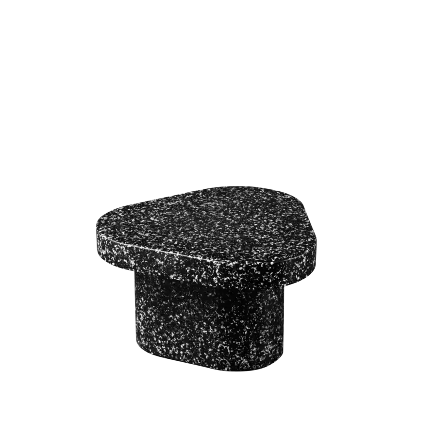 Distinguished Miniforms Superpop coffee table crafted in speckled black recycled polyethylene with a mottled finish