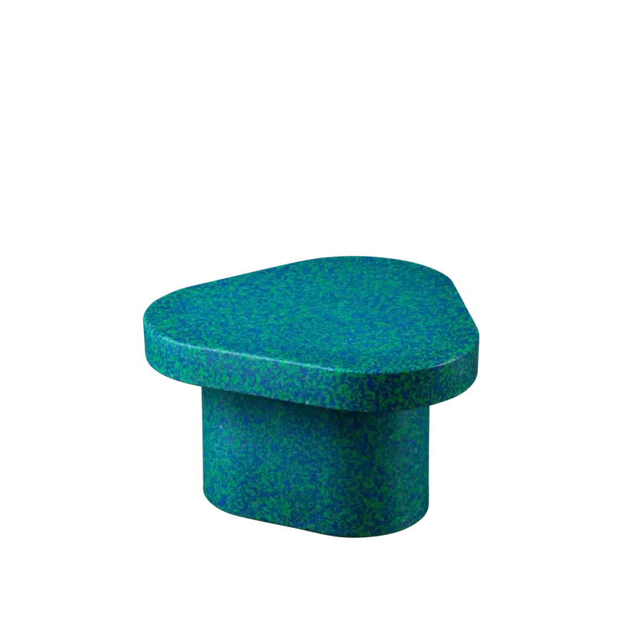 Superior Miniforms Superpop coffee table crafted in mottled blue and green recycled polyethylene with textured surface