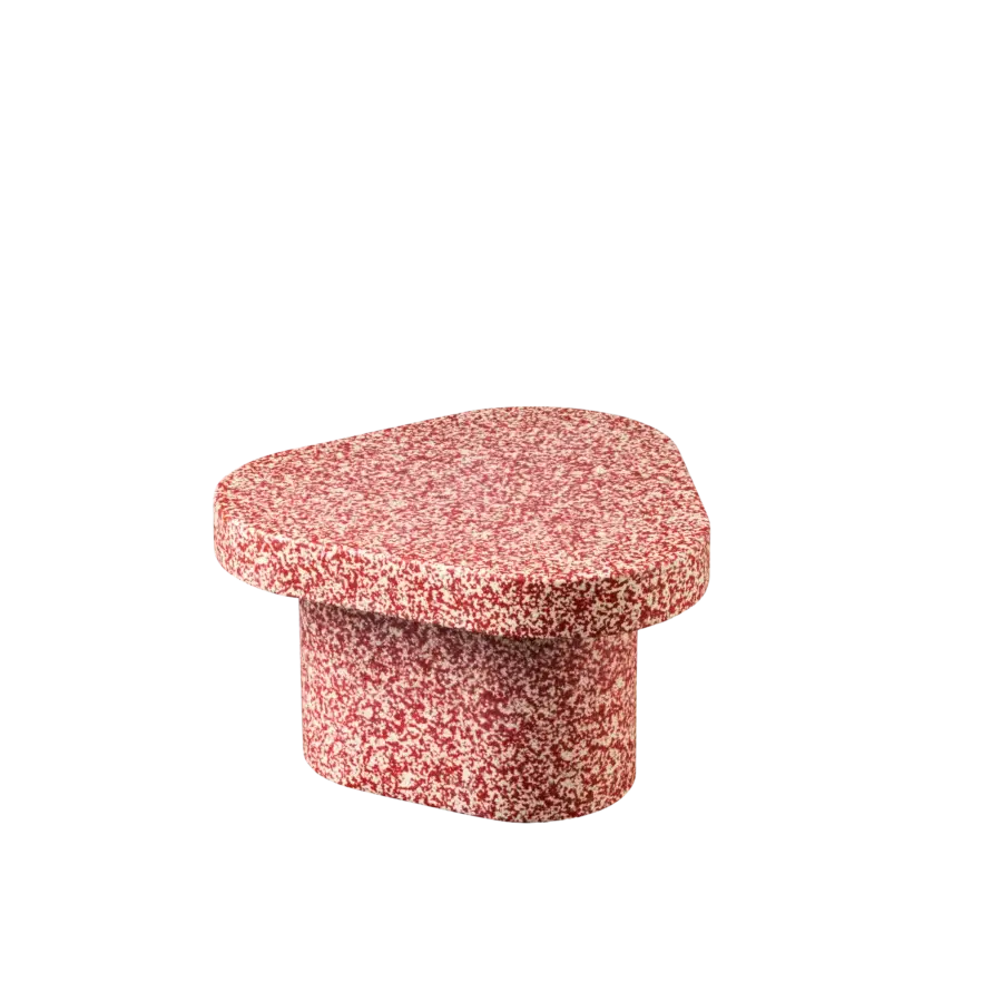 Elegant Miniforms Superpop coffee table crafted in speckled red and white recycled polyethylene with stone-like finish