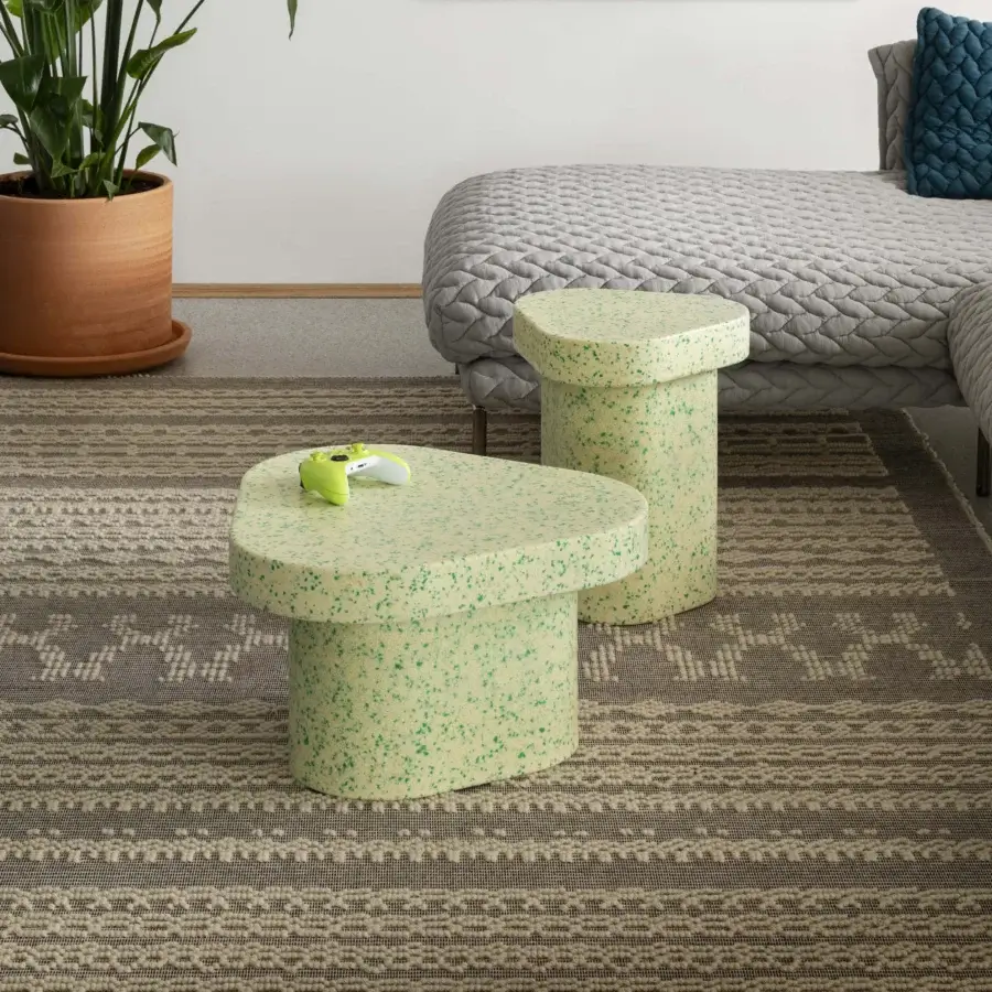 Exceptional Miniforms Superpop side table in creamy and green recycled polyethylene with smooth matte finish