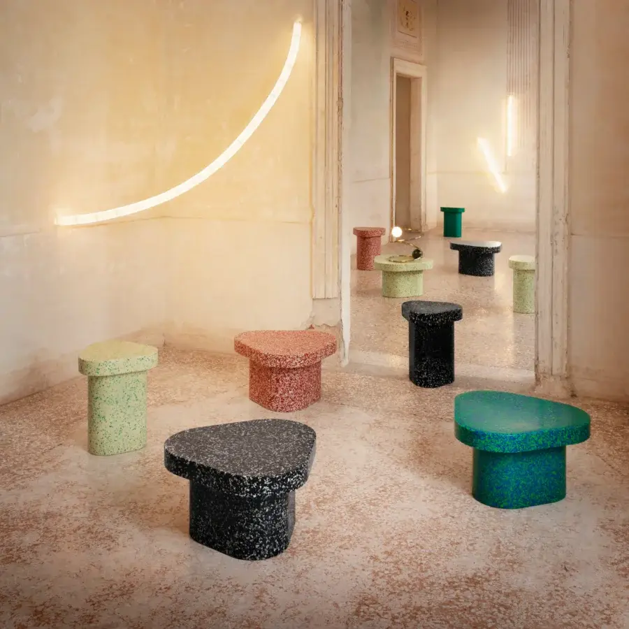 Superior Miniforms Superpop side table built in recycled polyethylene with contrasting color specks and matte finish