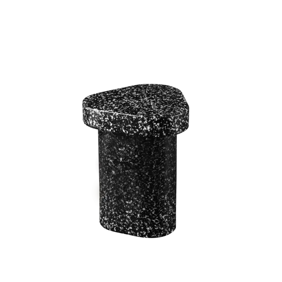 Distinguished Miniforms Superpop side table in mottled black recycled polyethylene with an irregularly shaped matte finish