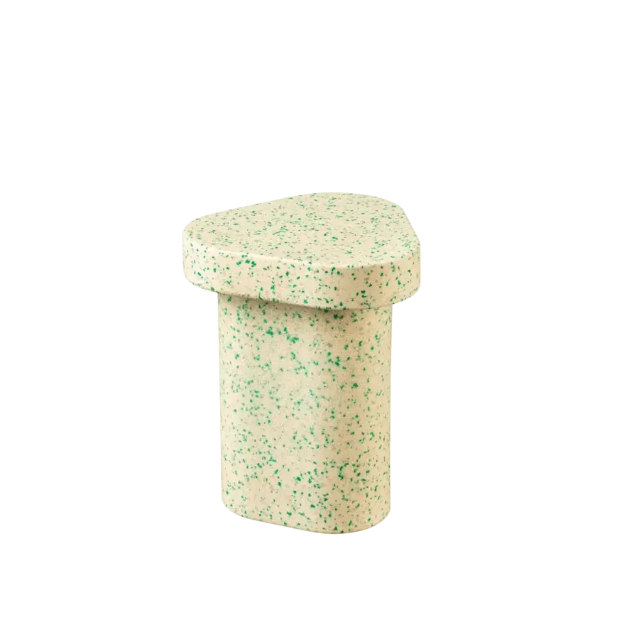 Elegant Miniforms Superpop side table in speckled light beige recycled polyethylene with a contemporary form