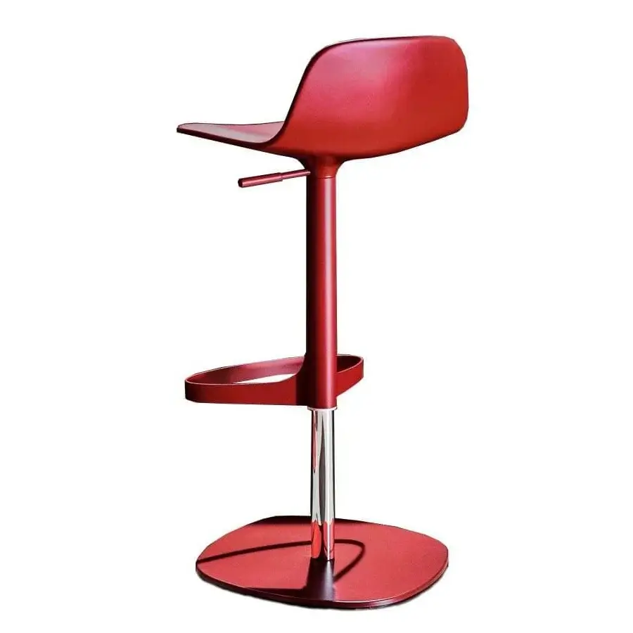 Sophisticated Bonaldo Bonnie stool in curved glossy red polypropylene with a sturdy metal support base