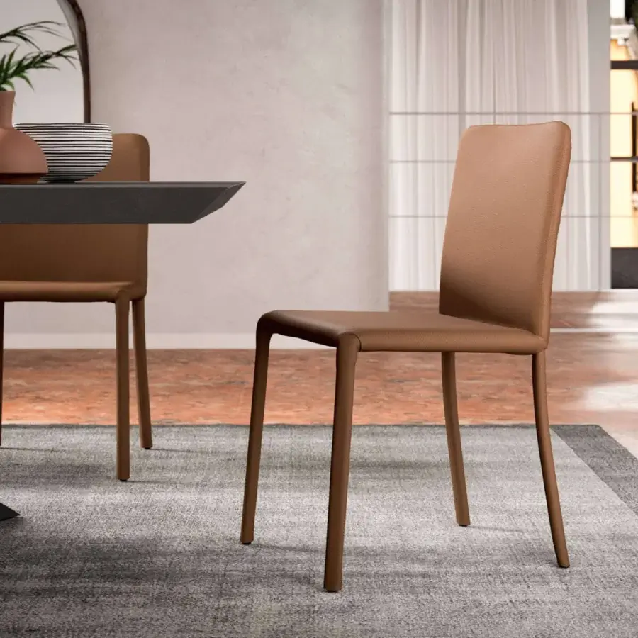 Exceptional Ozzio Italia Lunette chair with light brown upholstery and elementary shapes crafted in Italy