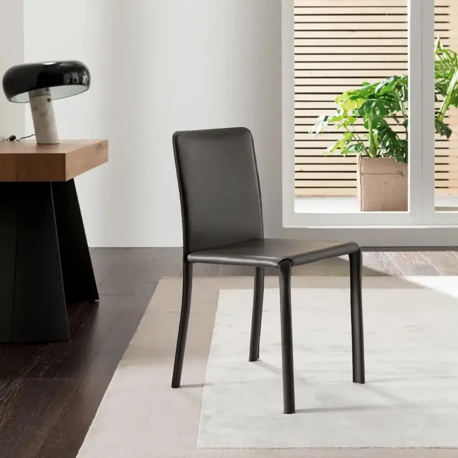 Distinguished Ozzio Italia Lunette chair in dark gray synthetic material with a matte finish exemplifies meticulous detail