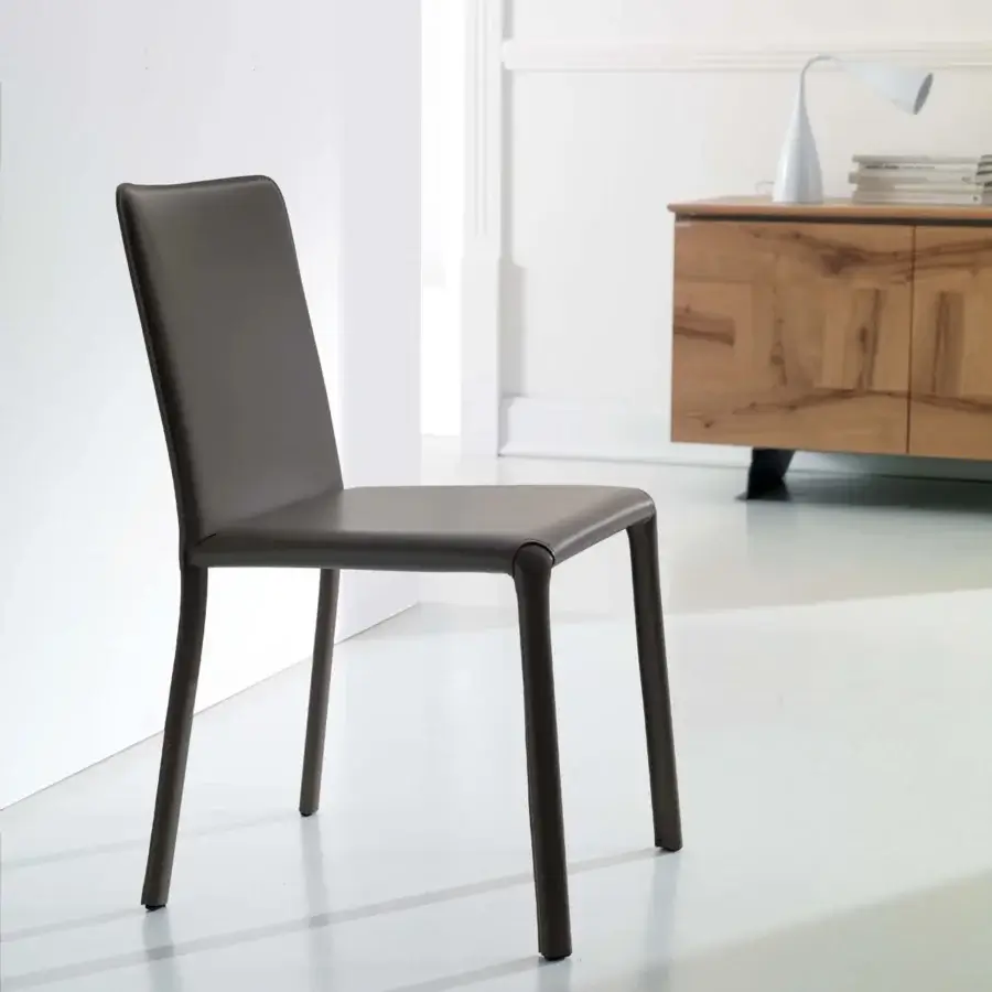 Exceptional Ozzio Italia Lunette chair with comfortable seating and smooth muted brown finish