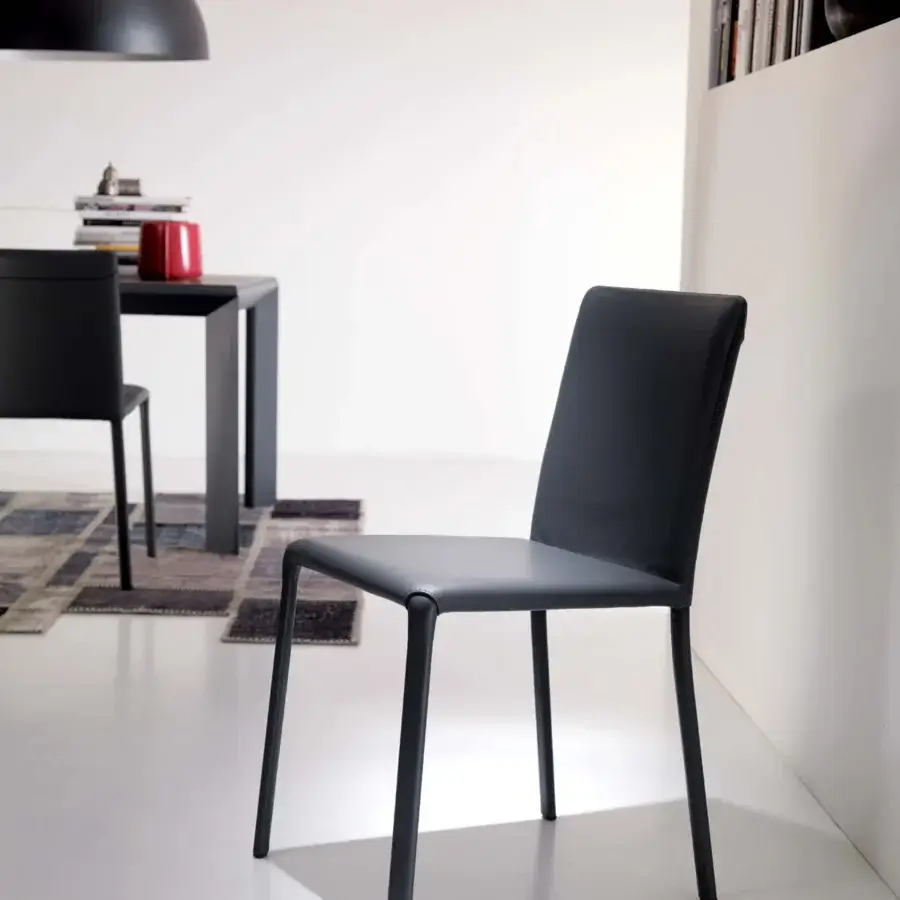Distinguished Ozzio Italia Lunette chair with seamless angular silhouette and matte dark gray finish