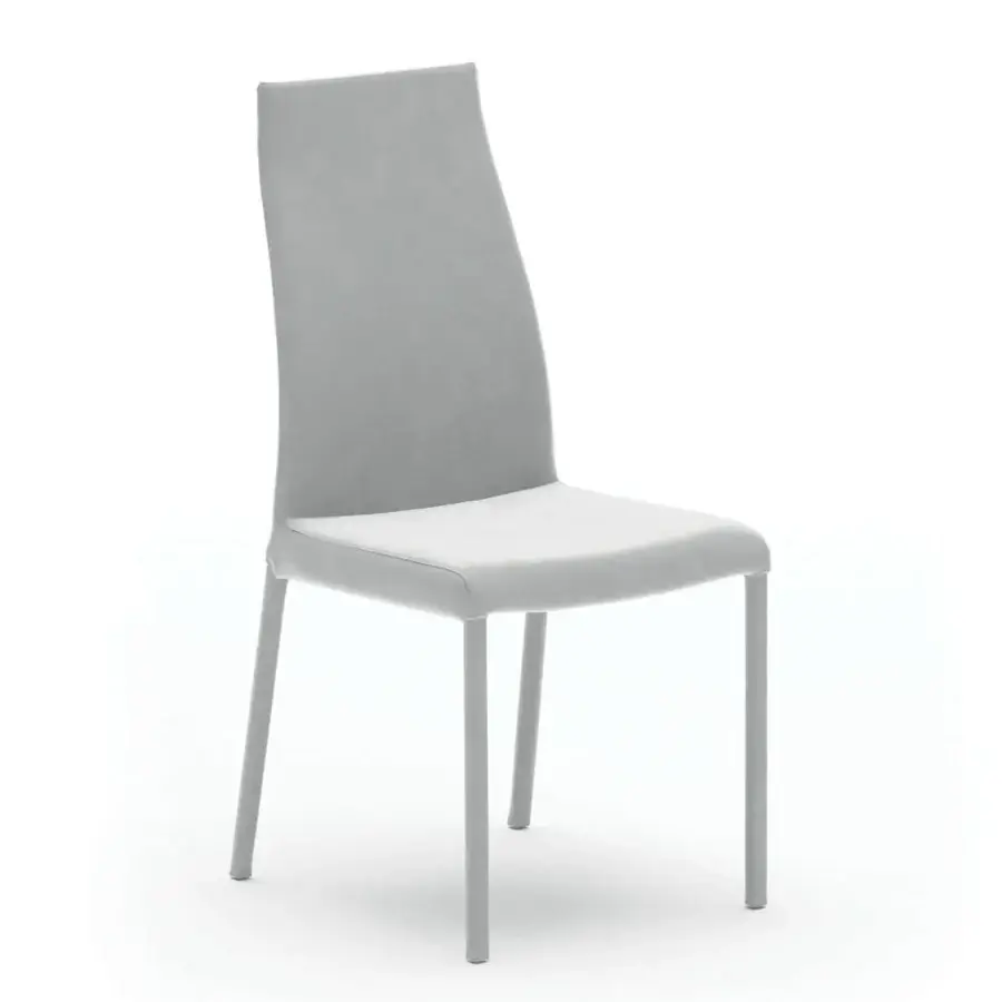 Superior Ozzio Italia Blitz chair with sinuous ergonomic backrest and smooth matte light gray textile covering