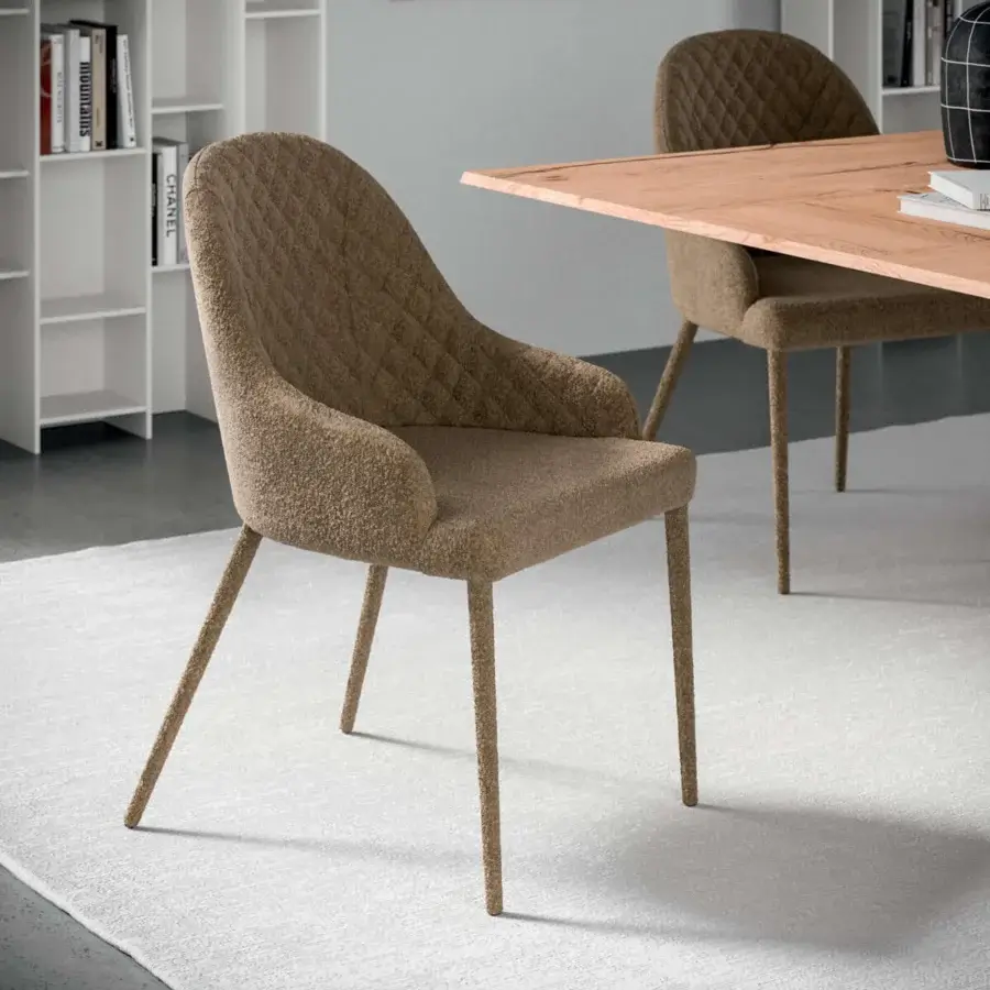 Distinguished Ozzio Italia Betta armchair crafted with quilted brown textile and haute couture seams for a contemporary design