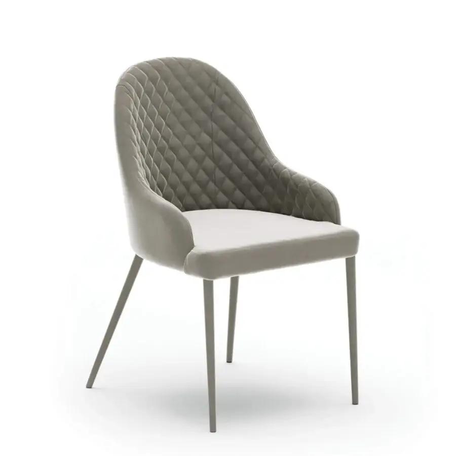 Elegant Ozzio Italia Betta armchair with quilted gray textile upholstery and matte metal frame crafted in Italy