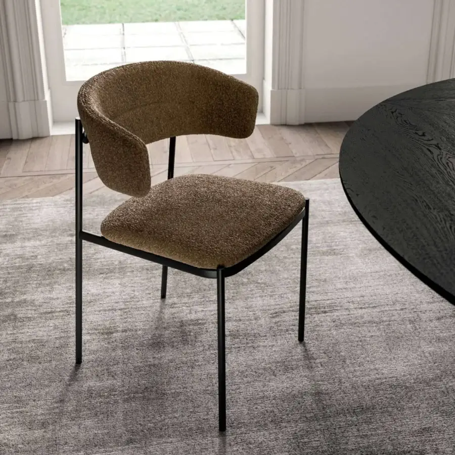 Distinguished Ozzio Italia Ego chair with brown textured textile upholstery and painted metal structure