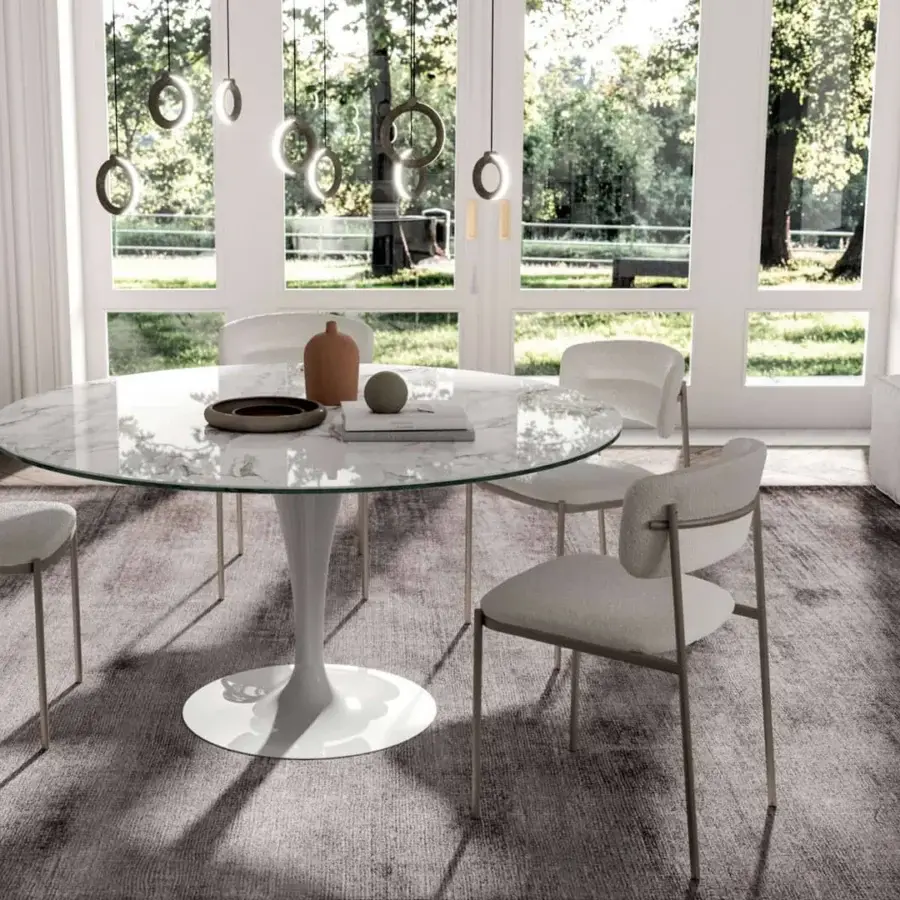 Distinguished Ozzio Italia Ego chair with light gray textile upholstery and matte painted metal structure