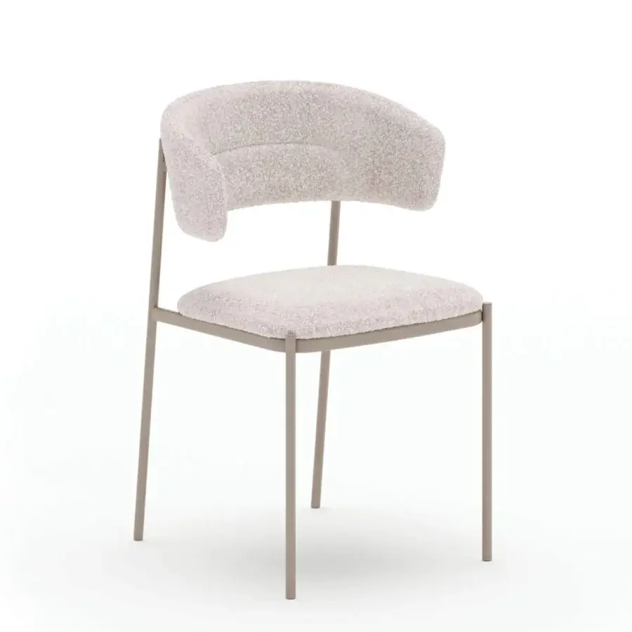 Exclusive Ozzio Italia Ego chair with light beige textured textile upholstery and coordinating matte beige painted metal construction