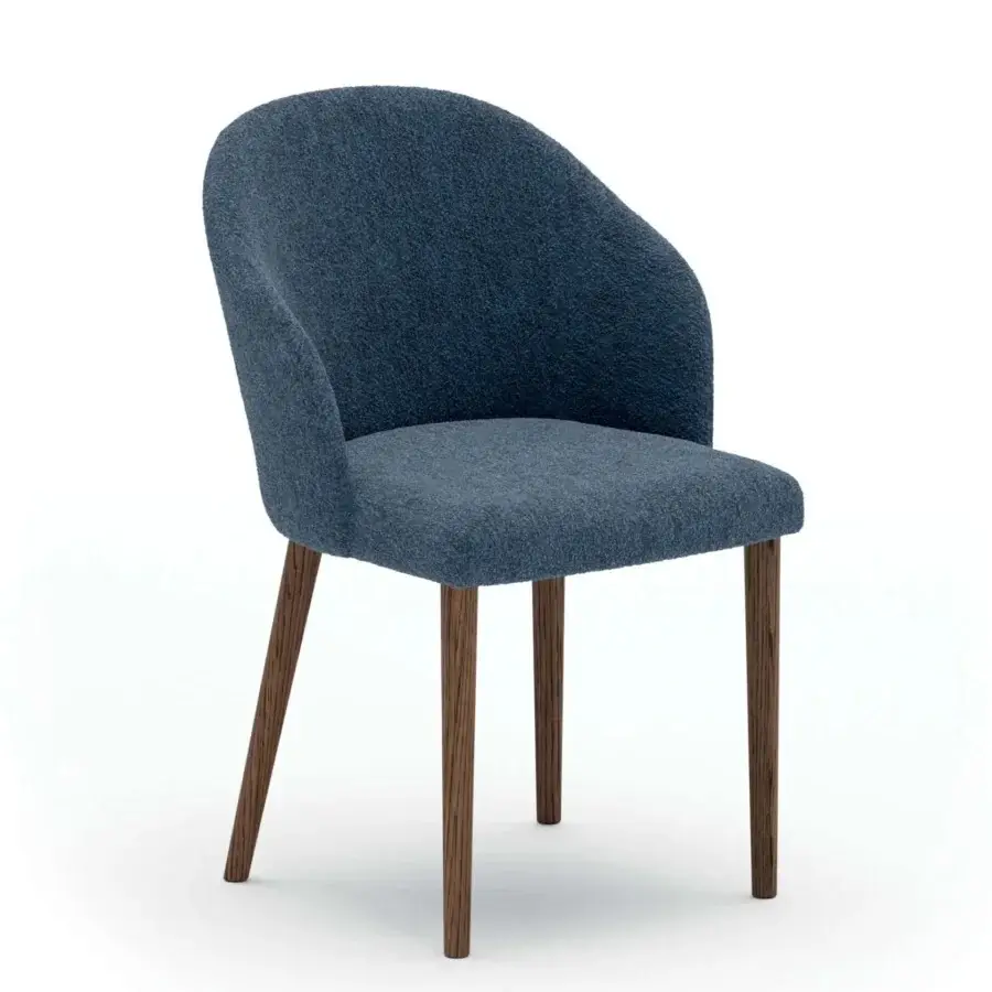 Distinguished Ozzio Italia Zico armchair with dark blue upholstery and light stained cylindrical wooden legs