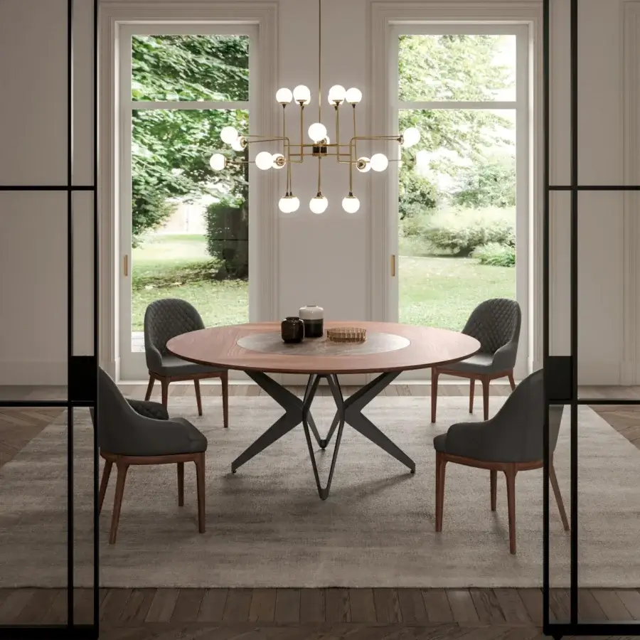 Superior Ozzio Italia Thelma armchair with wrapping backrest and ergonomic seat in gray textile with brown wooden legs