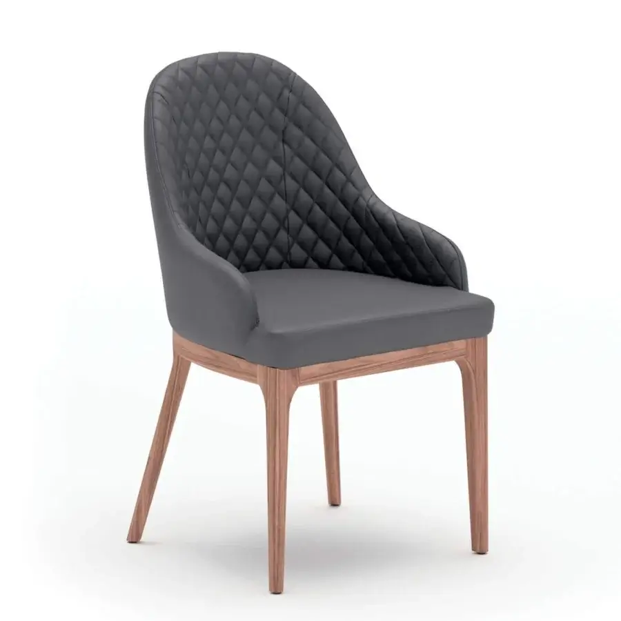 Exceptional Ozzio Italia Thelma armchair with wrapping backrest and ergonomic seat in dark gray quilted textile with light brown wood