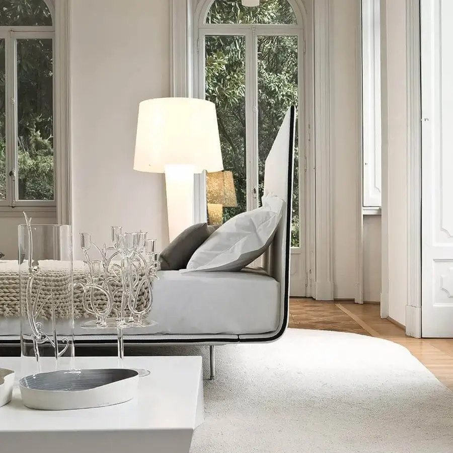Sophisticated Bonaldo Thin bed with continuous upholstered lines and delicate black trim detailing