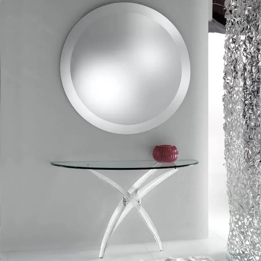 Exceptional Reflex Fili D'Erba console with shaped glass top and Murano glass base in Rugiada finish