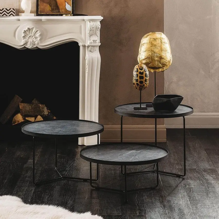 Distinguished Cattelan Italia Billy Keramik coffee table with a round Marmi ceramic top and handmade brushed metal framework