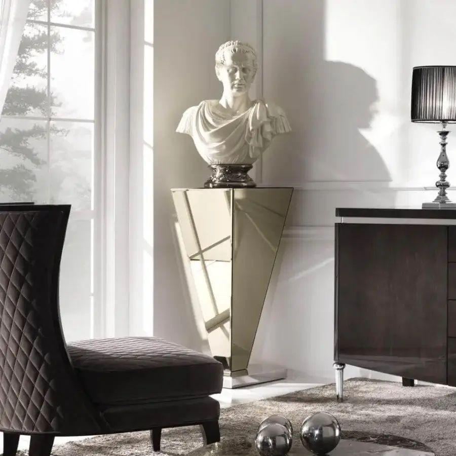 Distinguished DV Home Collection Envy Column pedestal with mirrored glass cladding and shining stainless steel base