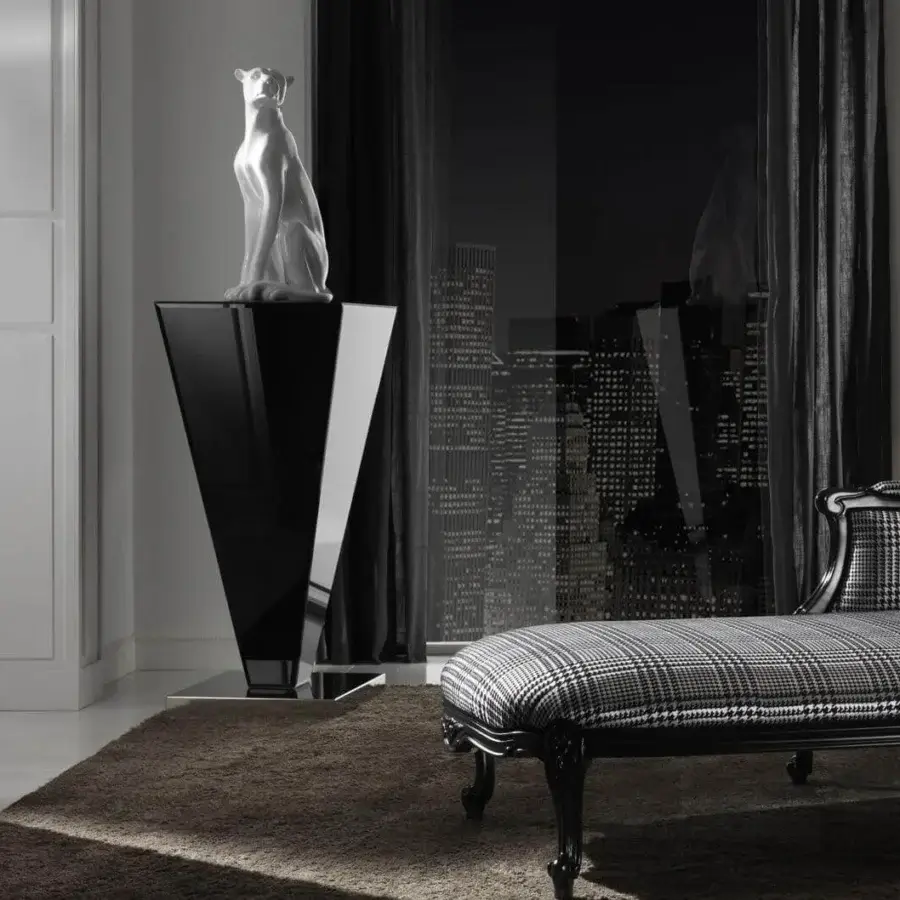 Superior DV Home Collection Envy Column pedestal built with extra white lacquered glass and a shining stainless steel base