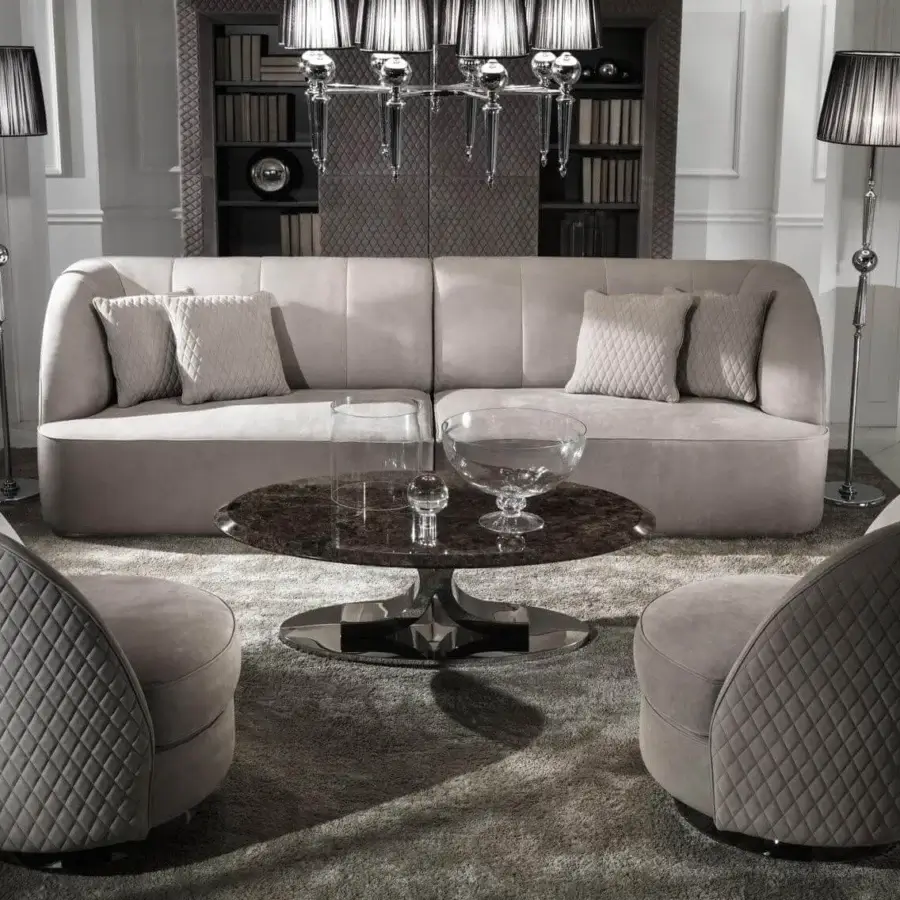 Exceptional DV Home Collection Charlotte sofa with light beige textile upholstery and a solid wood frame
